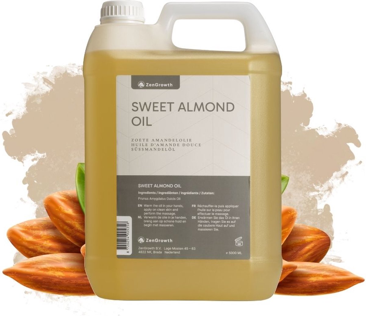 Goedkoopste ZenGrowth® Zoete Amandelolie 5 Liter – huidolie – 100 natuurlijk – Amandel Massageolie – zachte en gladde huid