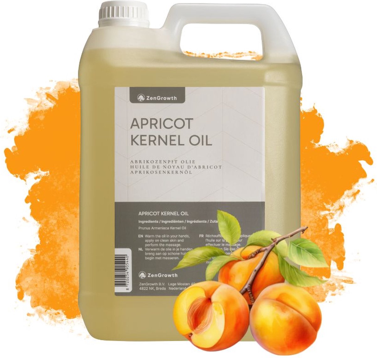 Goedkoopste ZenGrowth® Abrikozenpitolie 5 Liter – huidolie – 100 natuurlijk – Abrikozenpit massageolie – zachte en gladde huid