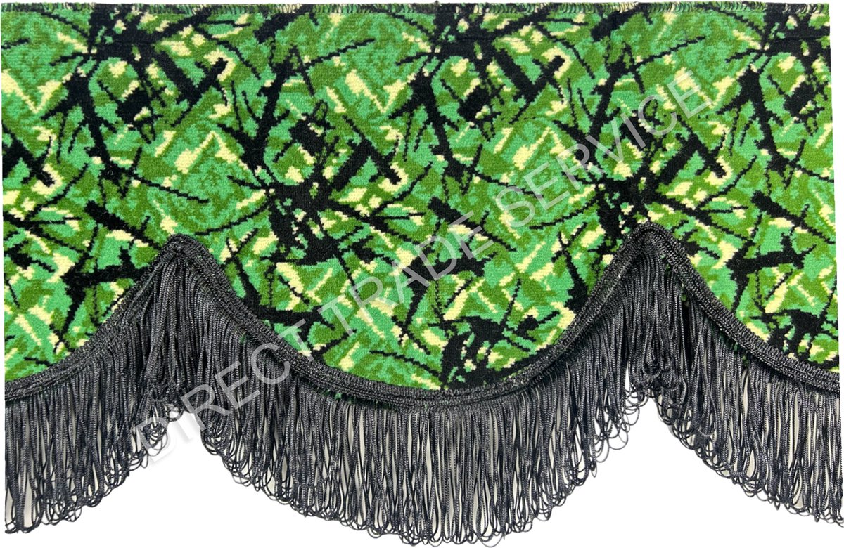 Raamband Deense pluche groen 18 CM hoog met zwarte franjes incl velcro voor vrachtwagen, truck, tractor, enz