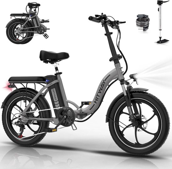 Hitway Elektrische Fiets BK6SL - Trendy 20*3.0 Inch Fat Tire City Commuter EBike met Afneembare 36V 13Ah Lithium Batterij - Opvouwbaar Mountain E-Bike met 250W Motor - 7 Versnellingen - IP54 Waterdicht