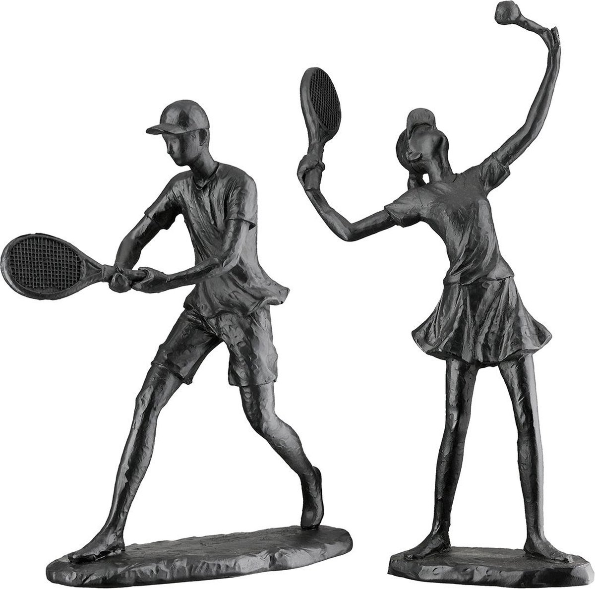 beelden set tennis man en vrouw - 5x14x20 - zwart - polyresin
