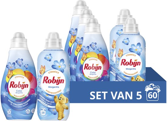 Robijn Perfect Match Wasmiddel en Wasverzachter Pakket - Morgenfris - 5 stuks - (60 Wasbeurten) - Voordeelverpakking