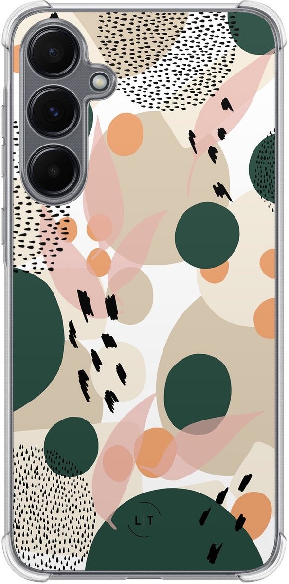 Shockproof hoesje - Geschikt voor Samsung Galaxy A15 - Abstract painted - Extra sterke case - TPU/polycarbonaat - Print / Illustratie - Beige, Transparant