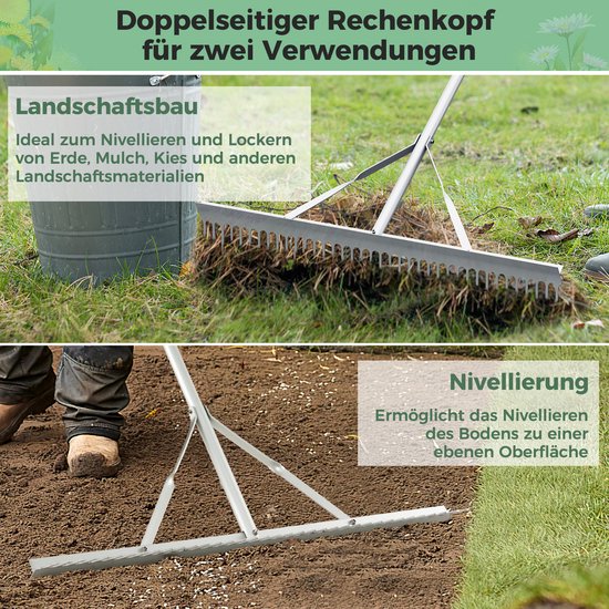 COSTWAY Hark, tuinhark van aluminium met 91 cm brede rekenkop, 36 tanden en 174 cm lange handgreep, bladhark, bladhark voor het losmaken van de grond, landschapsond van Costway — afbeelding 3