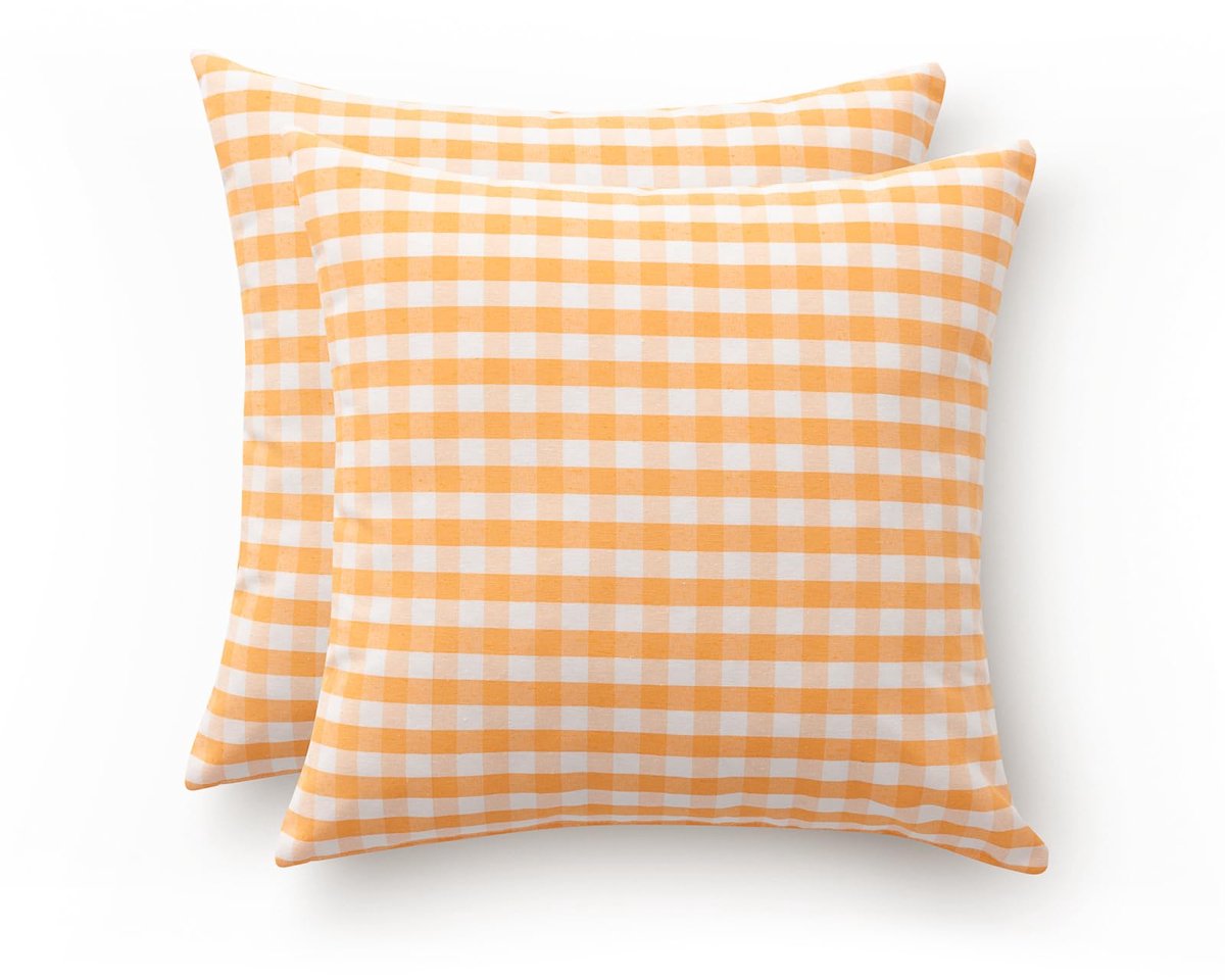 My Ninki ® Set van 2 Decoratieve Kussenhoezen met Ruitpatroon, 45 x 45 cm, Ademend en Zacht, Geel
