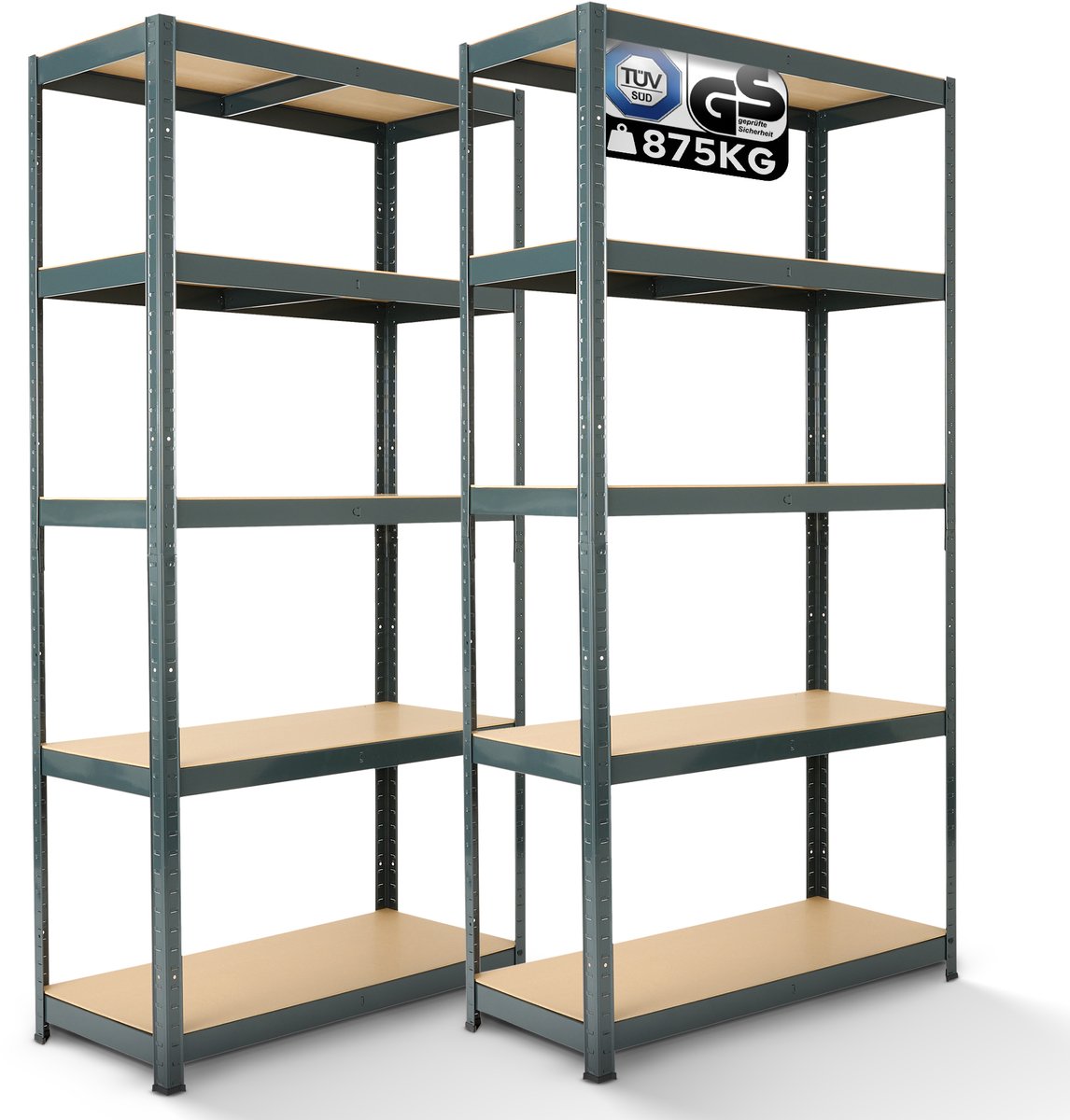 AREBOS 2x Stellingkast - Stellingkasten - Opbergrek - 5 Planken - 875 kg Draagkracht - zwart