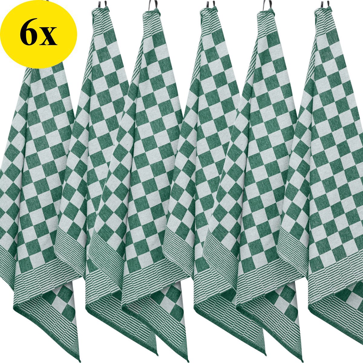 Theedoeken - Horeca - set van 6 - Katoen - Geblokt - Groen-Wit