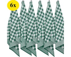 Theedoeken - Horeca - set van 6 - Katoen - Geblokt - Groen-Wit