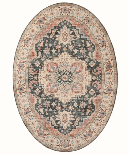 Tapis d'extérieur ovale Vintage - Valenca Fino vert/rouge 230x330 cm