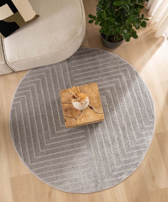 Tapis rond Scandinave - Contour Edge gris 100 cm rond
