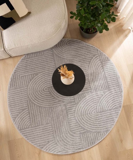 Tapis rond Scandinave - Contour Bend gris 100 cm rond