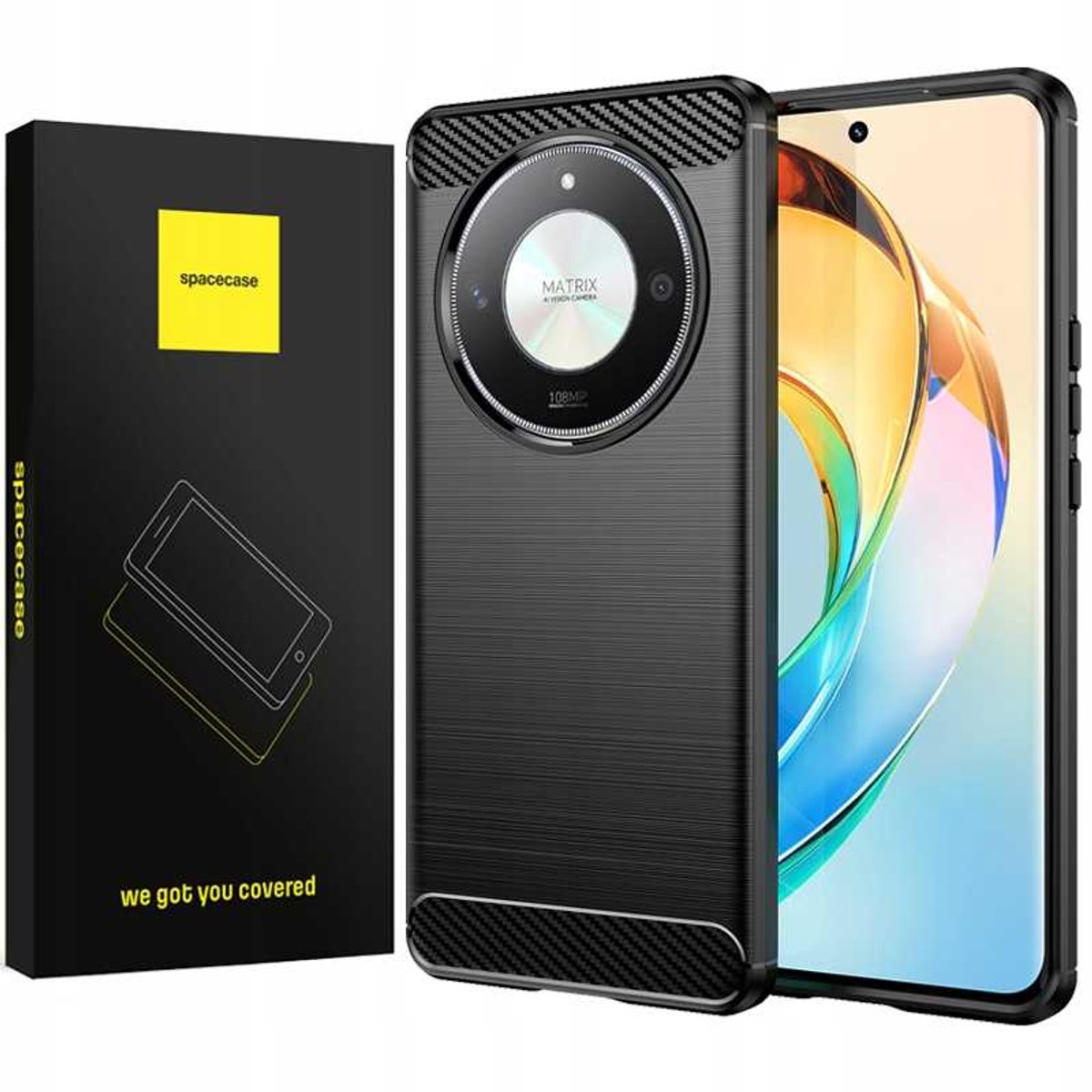 Spacecase Case Carbon Cover Voor Honor Magic 6 Lite Zwart