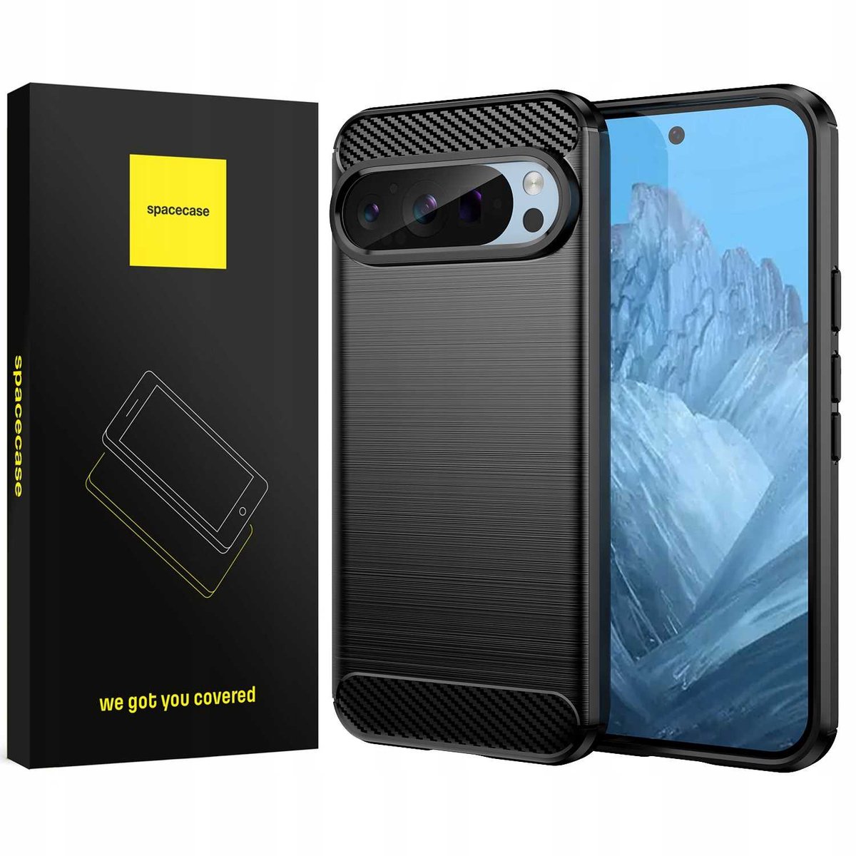 Spacecase Case Carbon Cover Voor Google Pixel 9 9 Pro Zwart