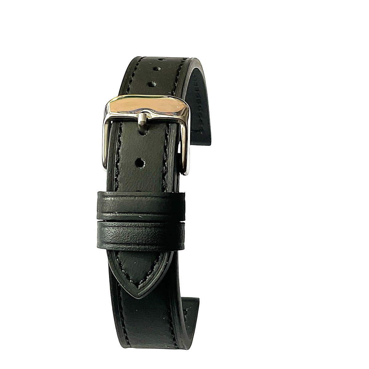 horlogeband-horlogebandje-18mm-echt leer-zwart-plat-gevuld-gestikt-zacht-glad-18 mm