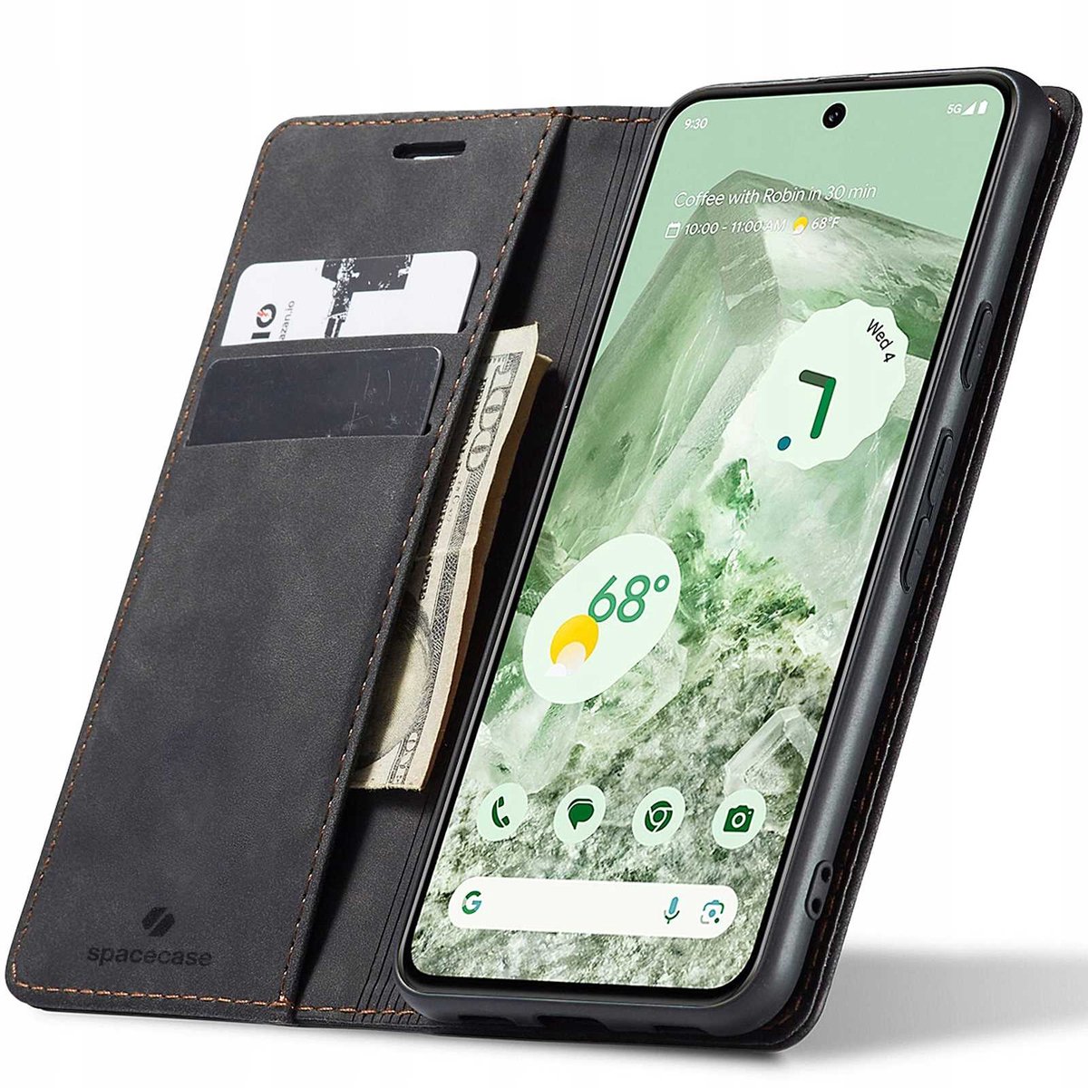 Spacecase Wallet Case Voor Google Pixel 8A Telefoon, Zwart