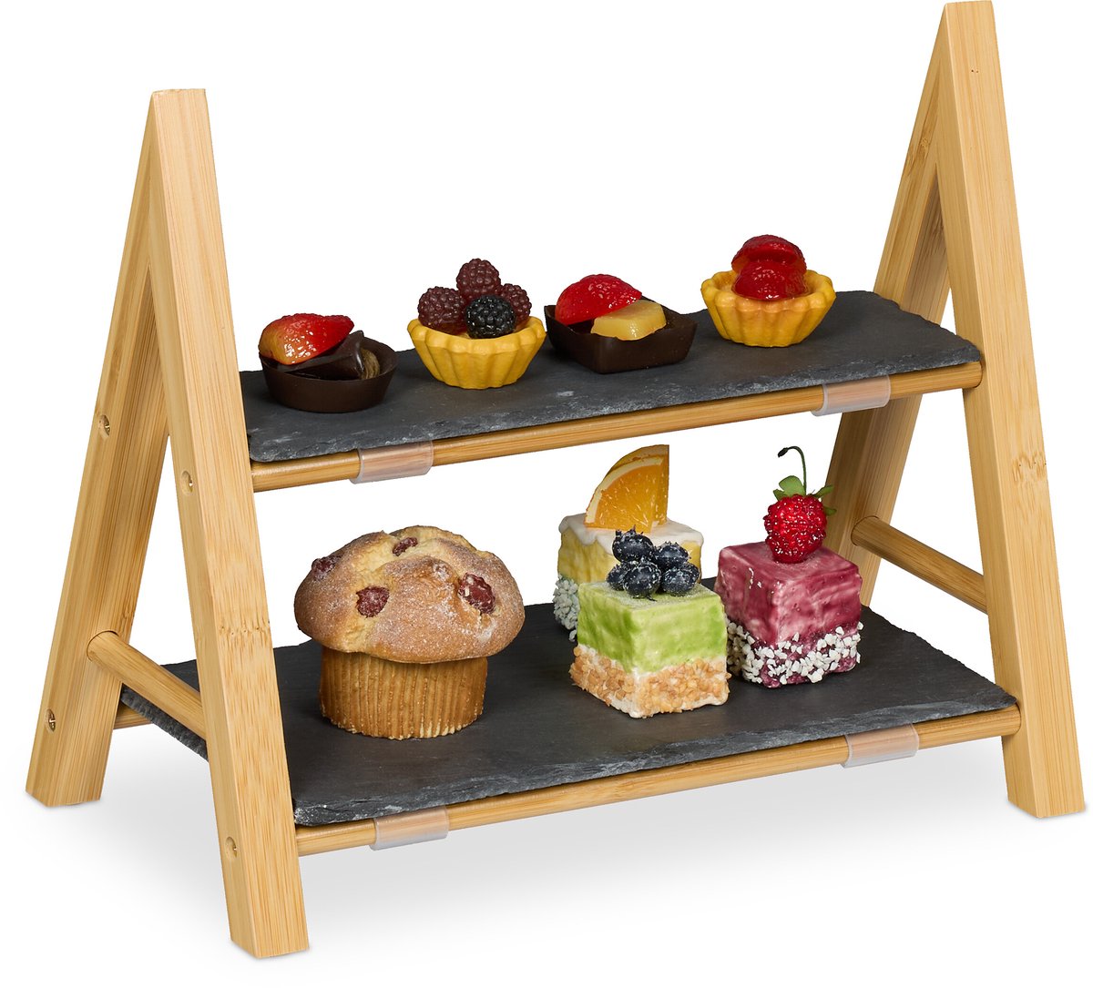 etagere 2 laags - 27 cm - 2 leistenen serveerplanken - bamboe
