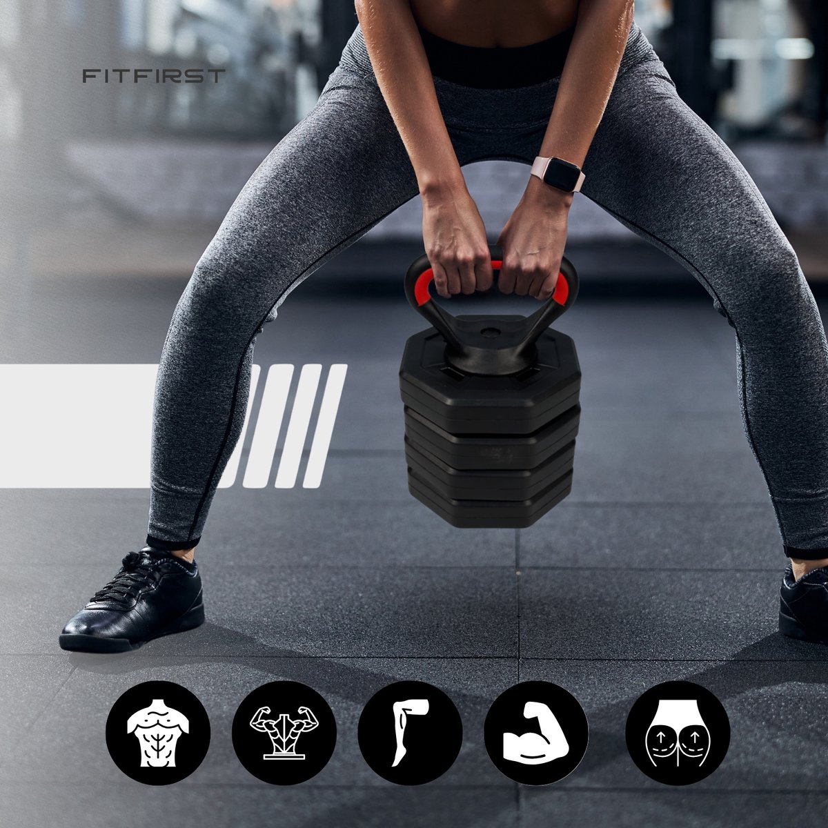 FitFirst 4-in-1 Verstelbare Dumbbells, Halter & Kettlebell Set – 40 kg – Complete Thuisgym Oplossing – Zwart/Rood – foto 4