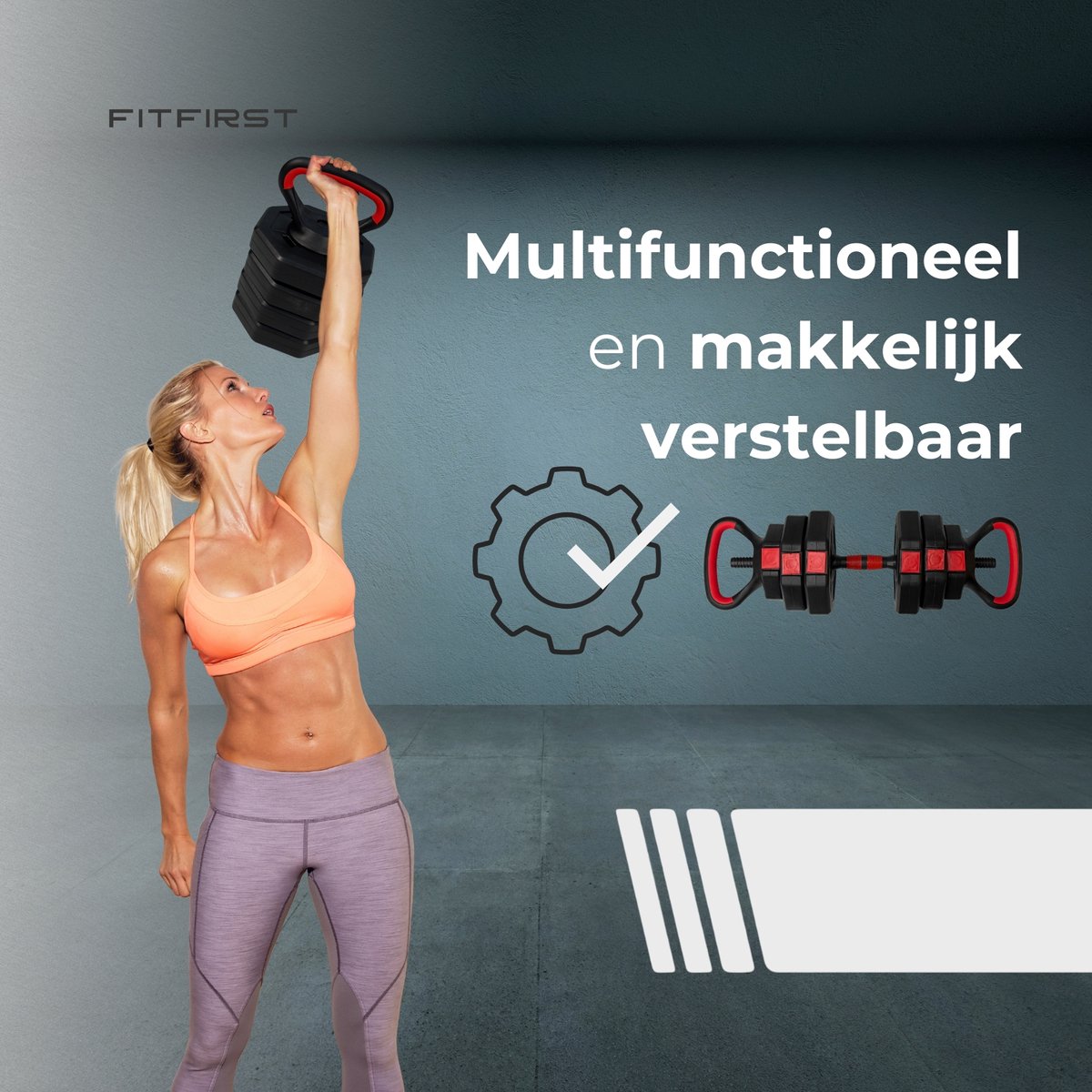 FitFirst 4-in-1 Verstelbare Dumbbells, Halter & Kettlebell Set – 40 kg – Complete Thuisgym Oplossing – Zwart/Rood – foto 8