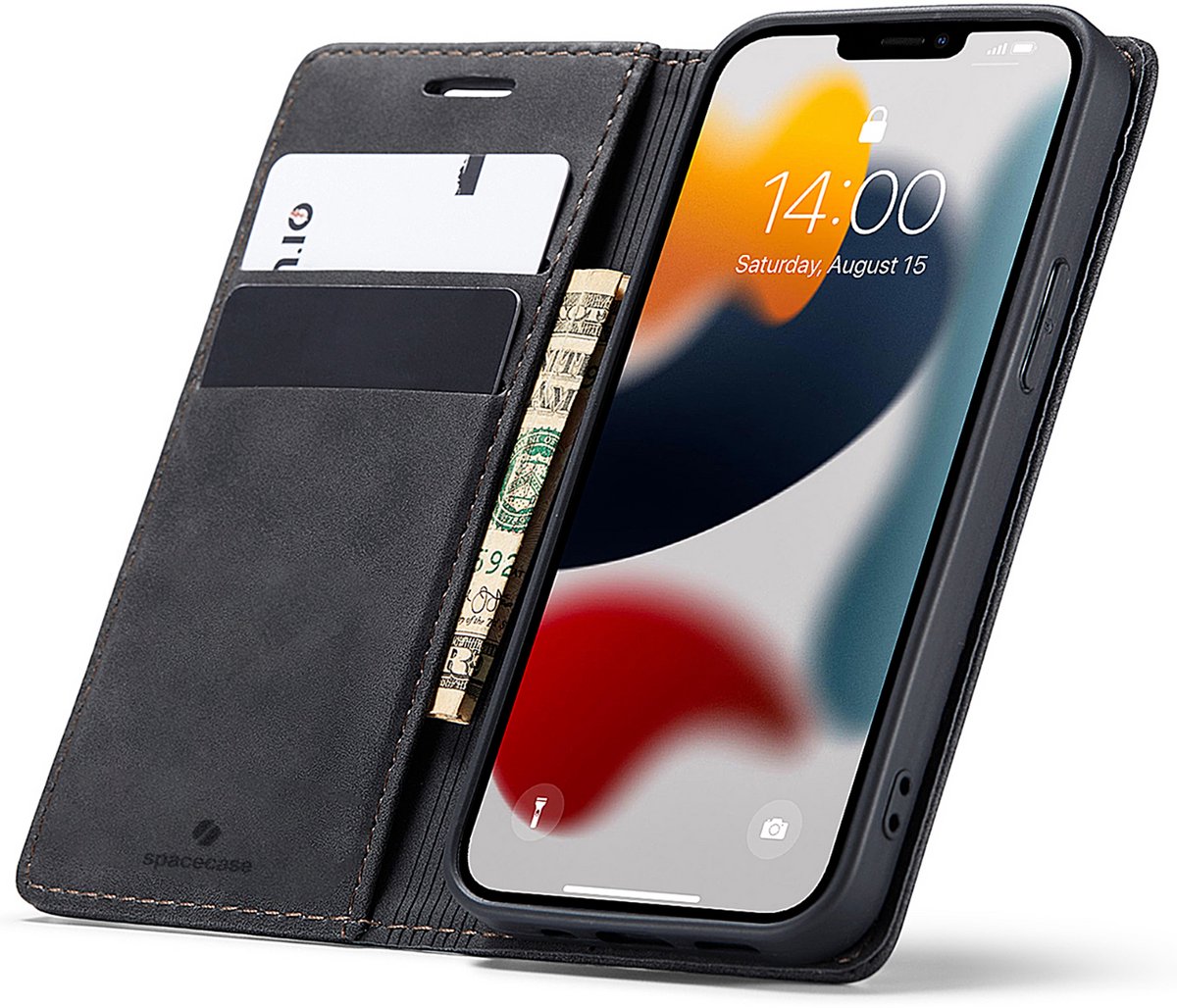 Spacecase Case Sc Wallet Cover Voor Iphone 13 Mini Zwart