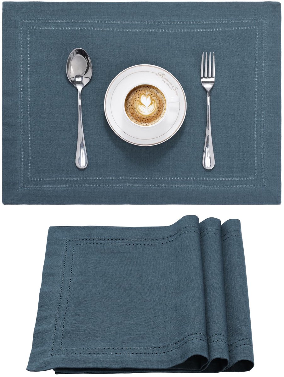 My Ninki ® Set van 4 Luxe Tafelplacemats in Linnenlook met Elegante Dubbele Zoom voor Familiediners