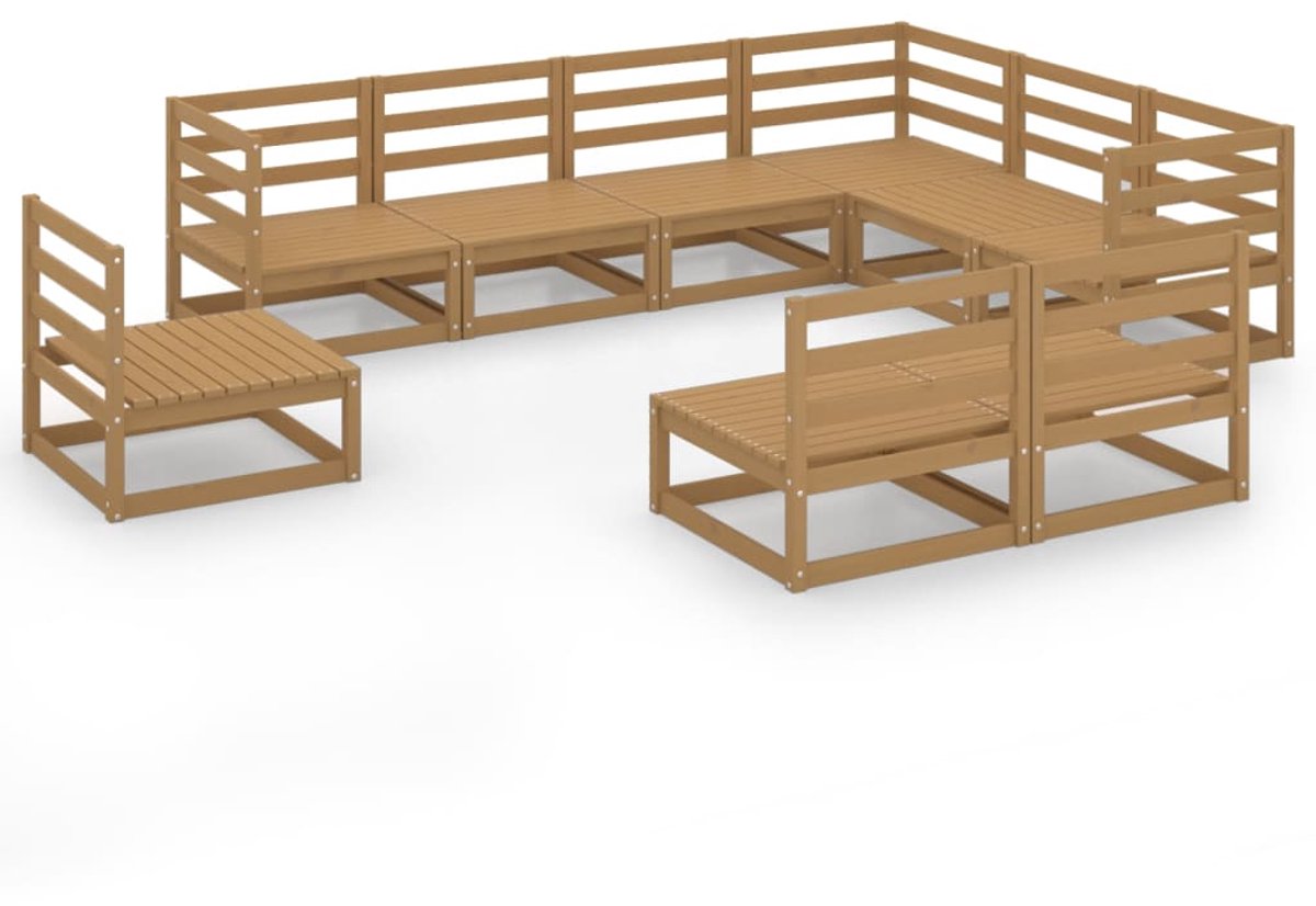 The Living Store 9-delige Loungeset massief grenenhout honingbruin - Hoekbank - Lounge Set - Tuinset - Houten Bank - Buitendecor