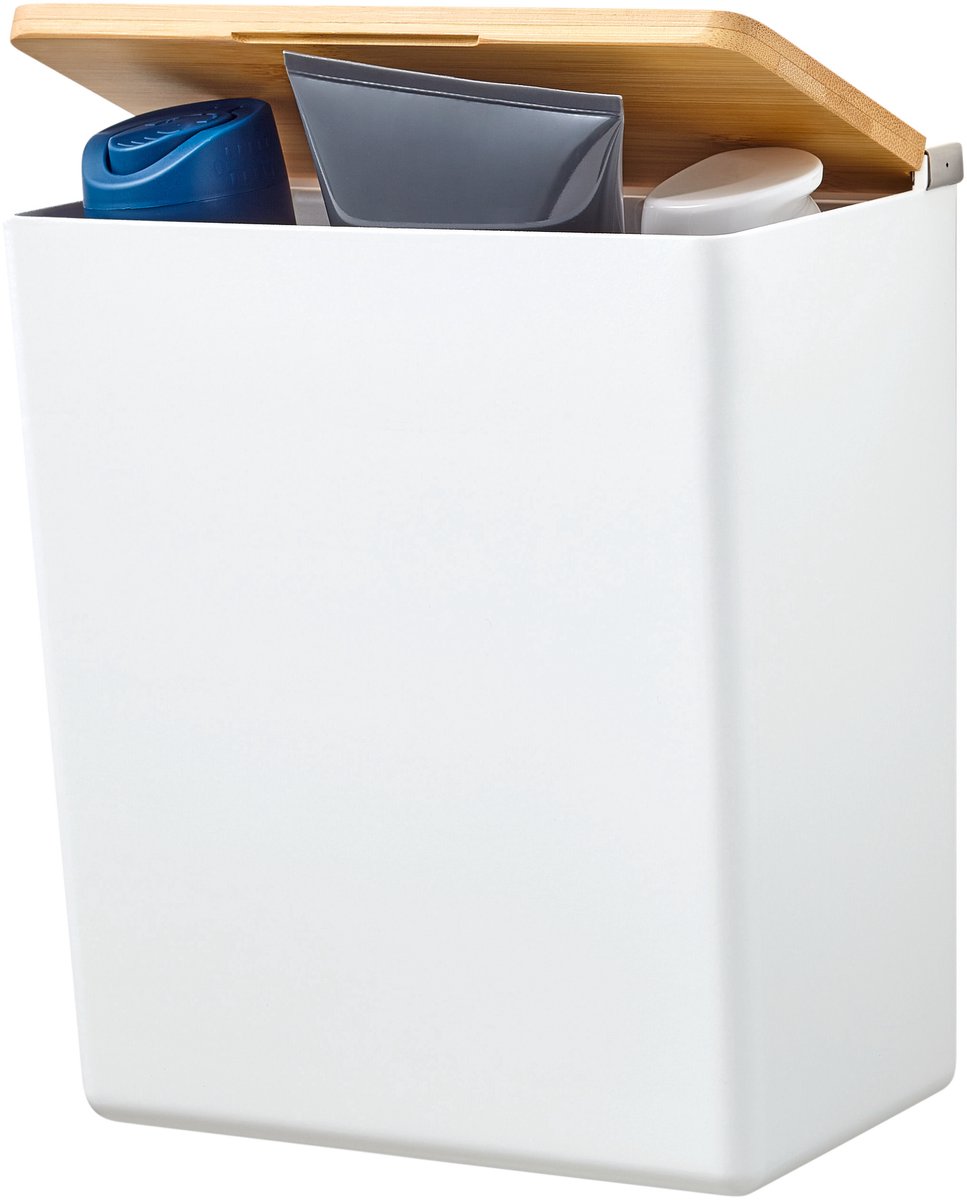 tesa badkamerdoos Baboo L bamboe deksel wit wandmontage zelfklevend zonder boren – 182x210x102mm
