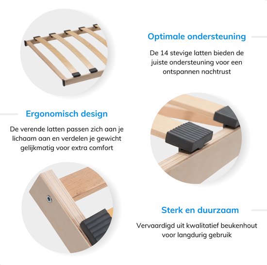 ACAZA Lattenbodem - Lattenbodem 90 x 200 cm - Bedbodem - Flex - Beukenhout - 14 Verende Latten