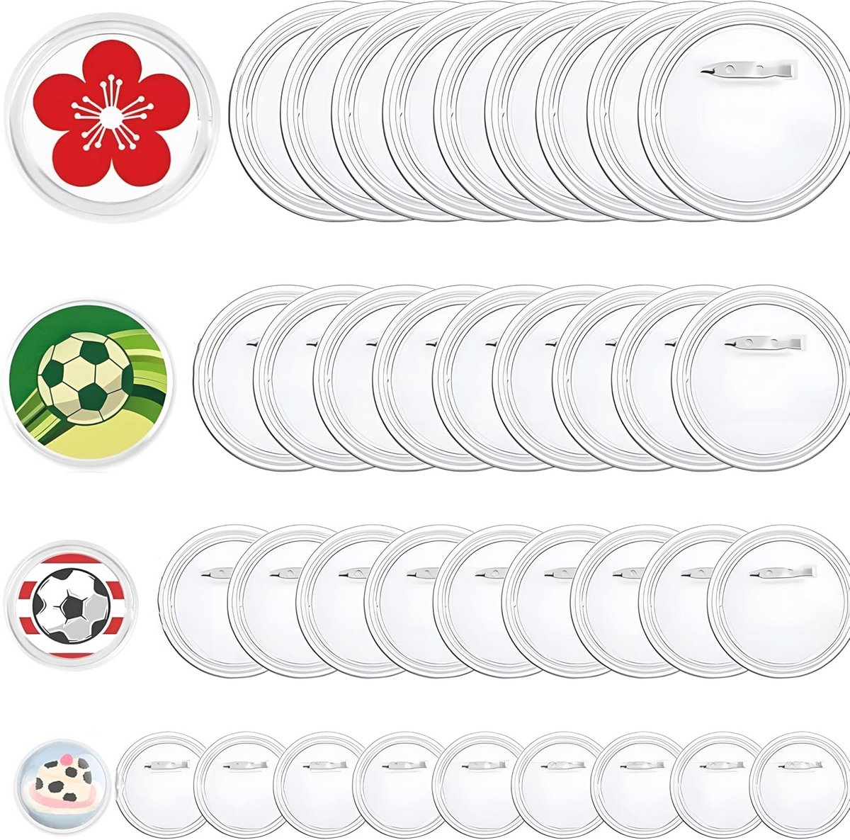 Zelf Maakbare Buttons - 40 Stuks Transparante Knoppen 25/37/44/58 mm met Veiligheidsspeld