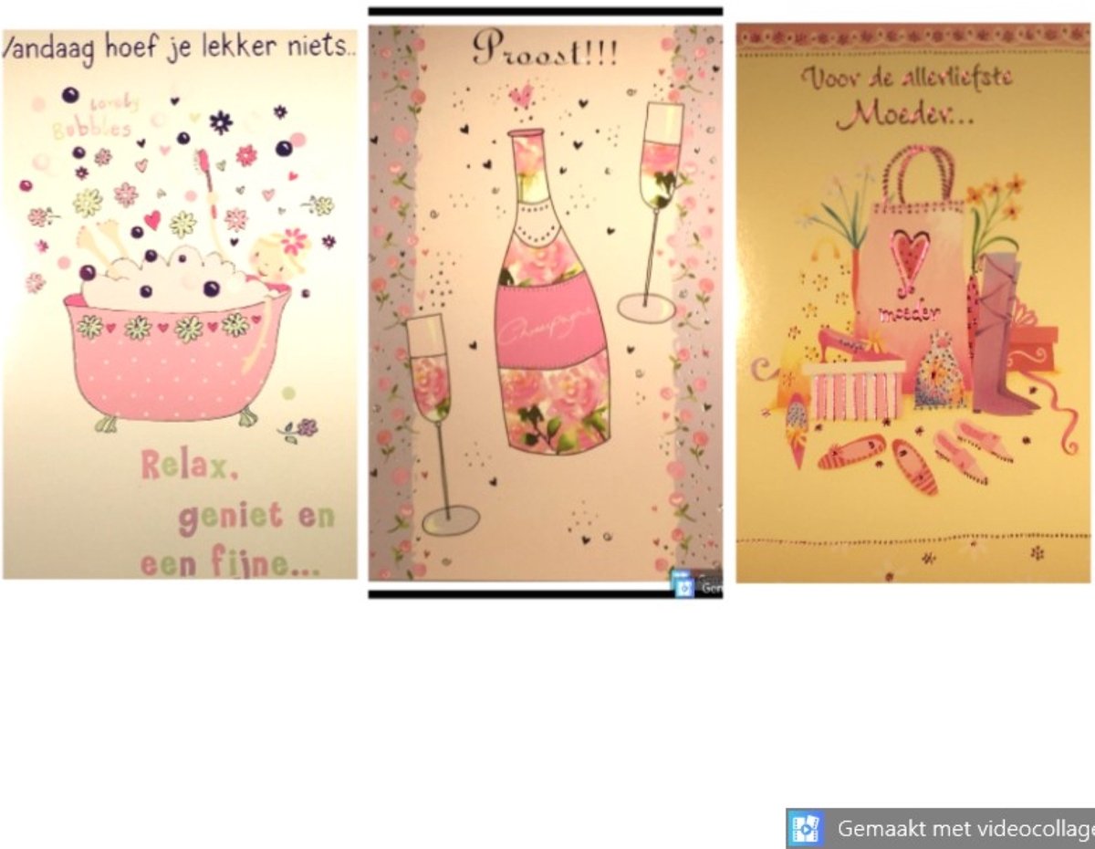 6 Luxe Moederdag Wenskaarten - Moeder Mama Wens Kaart - 3 Motieven - Touche Cards - Met Envelop - 16.5x11.5cm - Muttertag Fete des Meres Mother's Day