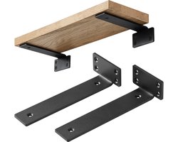 YONO Plankdragers Metaal - Zwevende Plankhouder Wandsteun - 15cm - Zwart - 2 Stuks