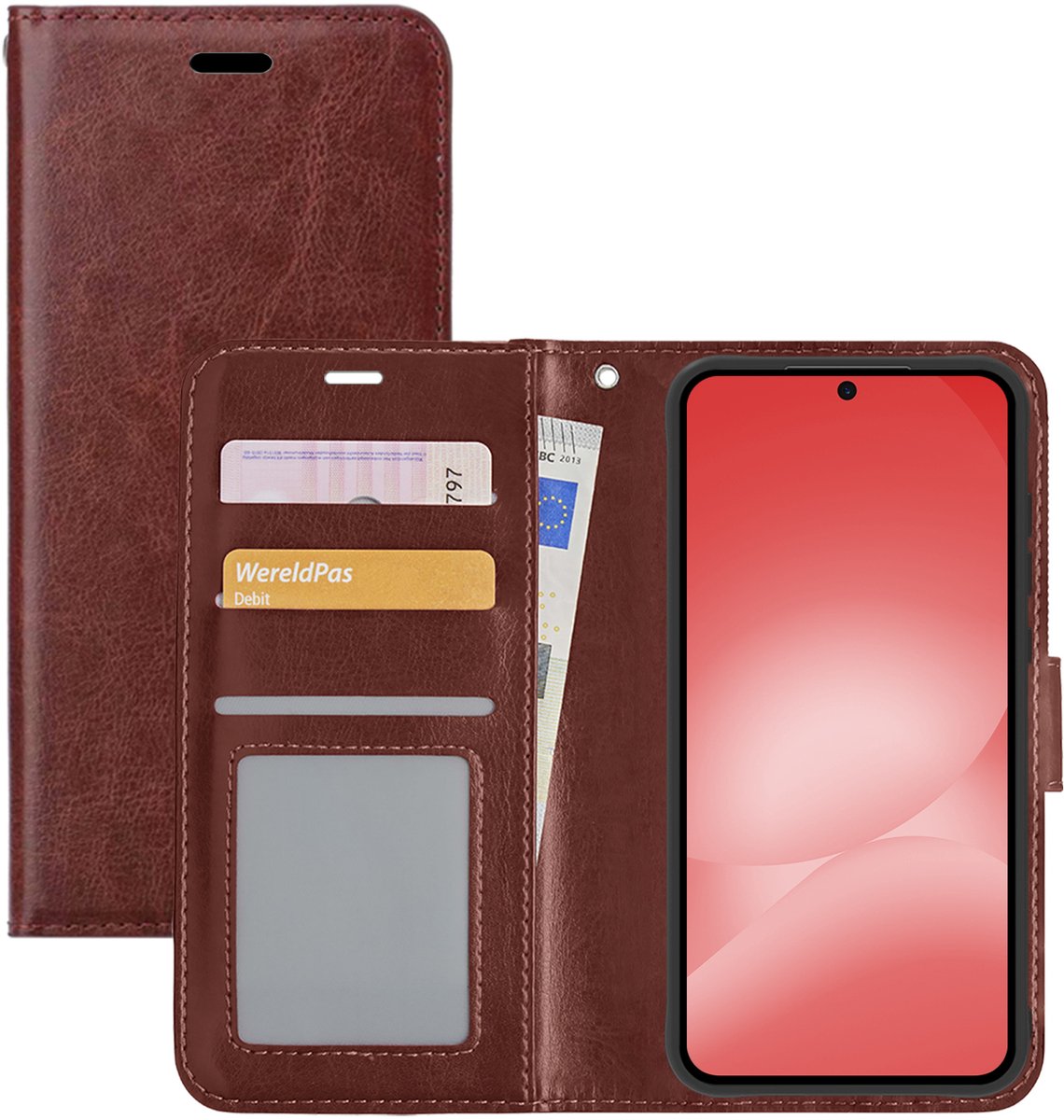 Hoesje - Met Pasjeshouder - Geschikt voor Samsung Galaxy A56 - Luxe Bookcase Portemonee - Flip Case - Kunstleer Book Case - Flipcase - Book Cover - Walletcase - Portemonneehoes - Bruin