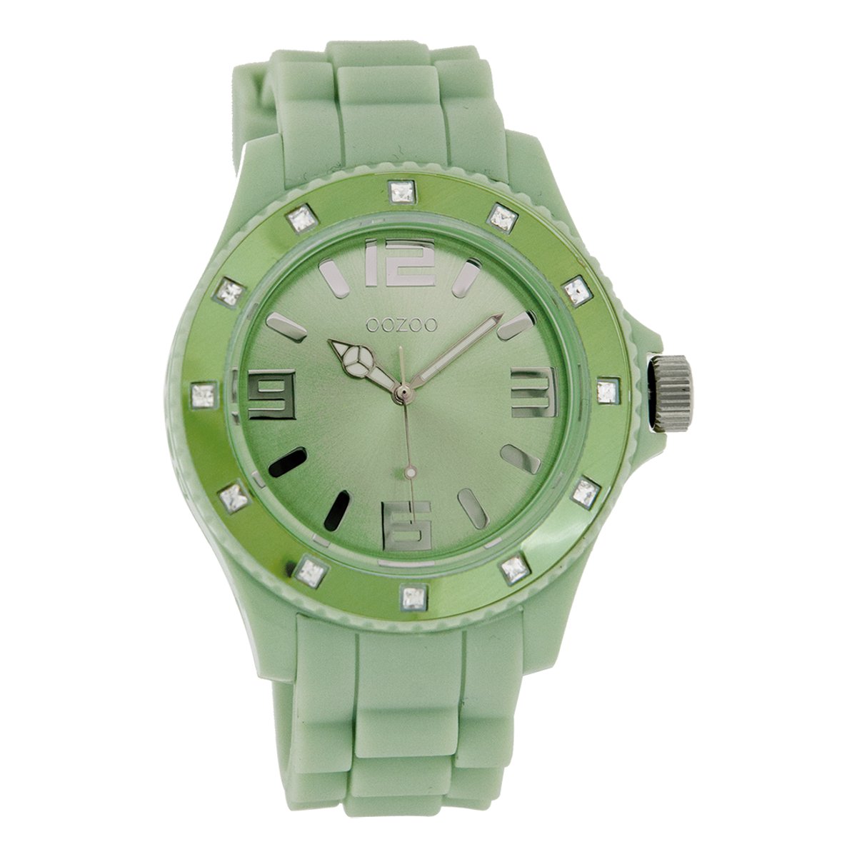 OOZOO Timepieces - Jade groene horloge met jade groene rubber band - C4359