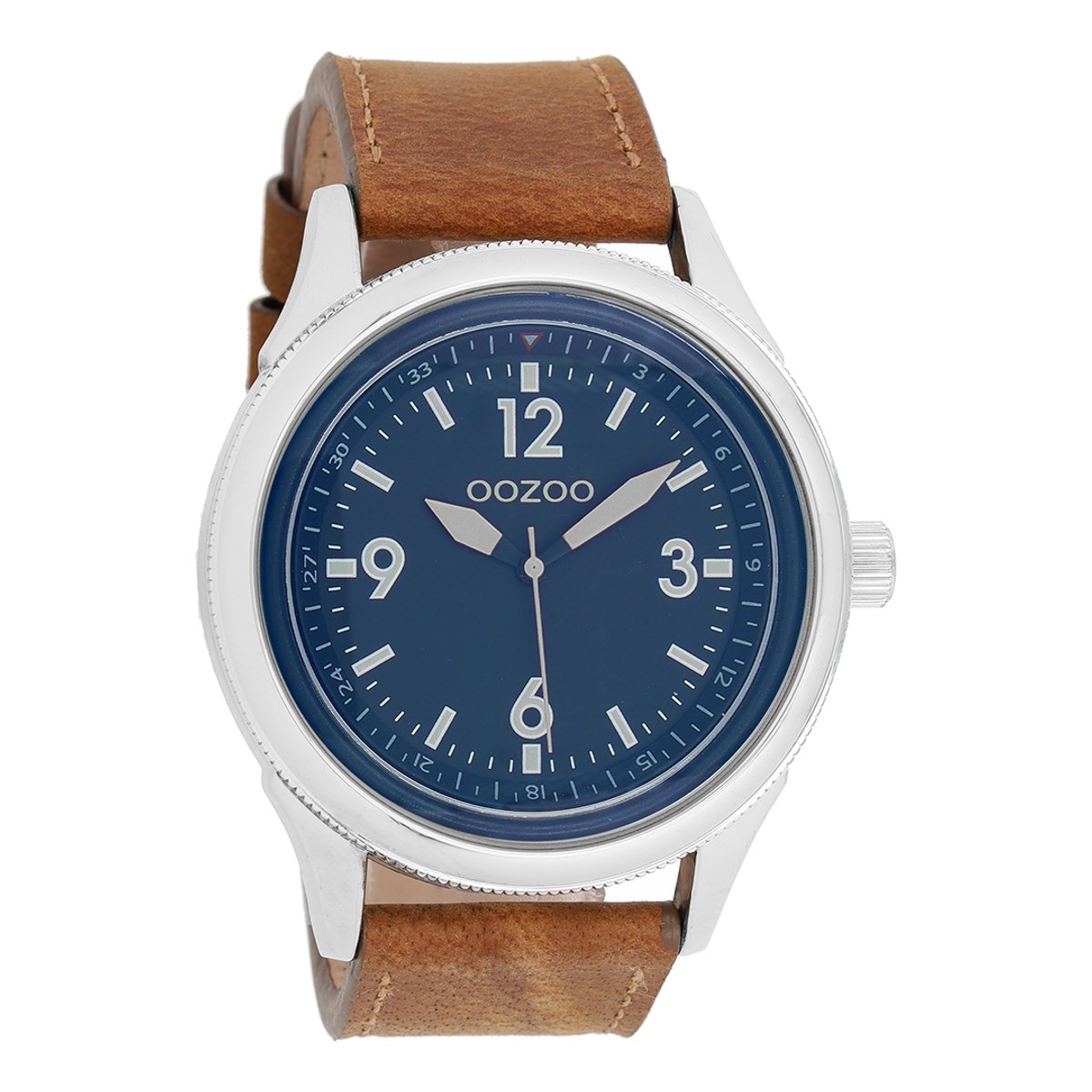 OOZOO Timepieces - Zilverkleurige horloge met camel leren band - C7476