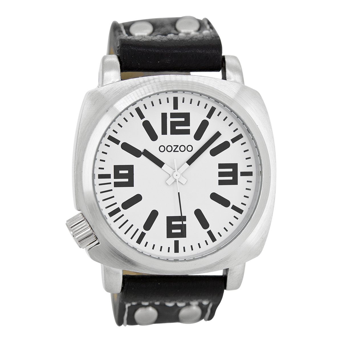 OOZOO Timepieces - Zilverkleurige horloge met zwarte rubber band - C2522