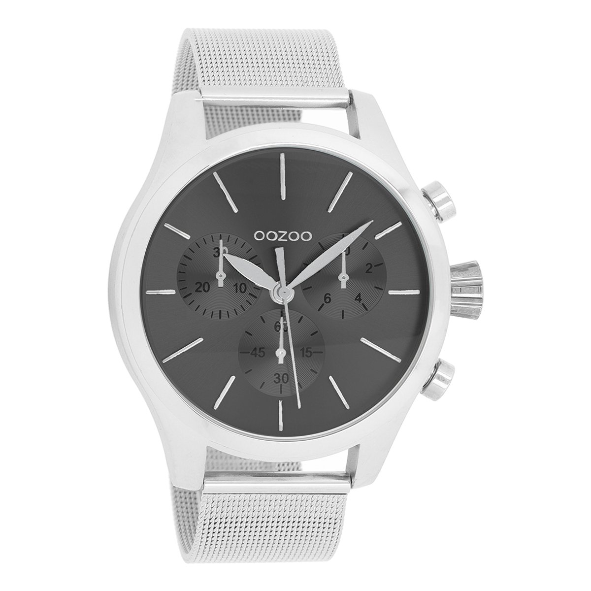 OOZOO Timepieces - Zilverkleurige horloge met zilverkleurige metalen mesh armband - C9099