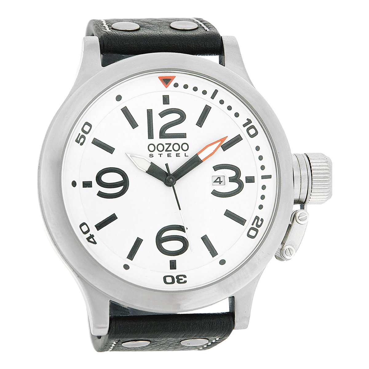 OOZOO Timepieces - Zilverkleurige horloge met zwarte leren band - OS041