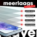 Gelaagde weergave van screenprotector met uitleg van "OLEOPHOBIC COATING" en "SPLINTERVRIJ GLASS".