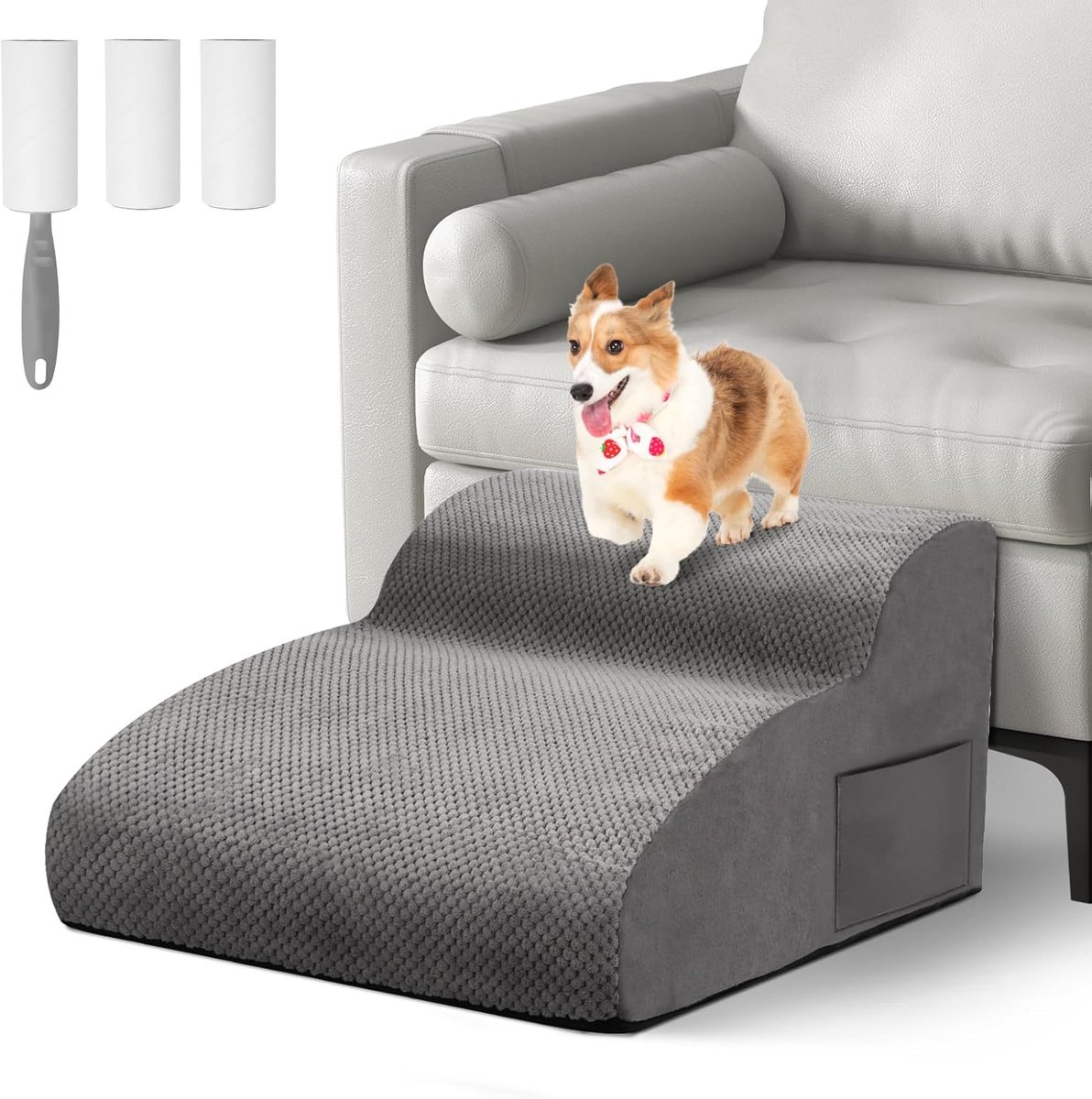 Candala Hondentrap 2 treden, huisdiertrap met afneembare afdekking, hondentrap voor bank en bed, ladder voor kleine honden met wieltje om te verwijderen