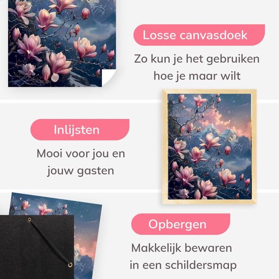 Zwaan Schilderen Op Nummer – Magnolia Canvas 40x50 Cm – Voor Volwassenen En Beginners – Incl. 3 Penselen En Acrylverf – Muurdecoratie Of Cadeau