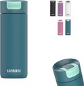 Blauwe Kambukka thermosbeker met lichtblauwe dop. Inzet toont kleuren zwart, paars, wit, roze en donkerblauw.