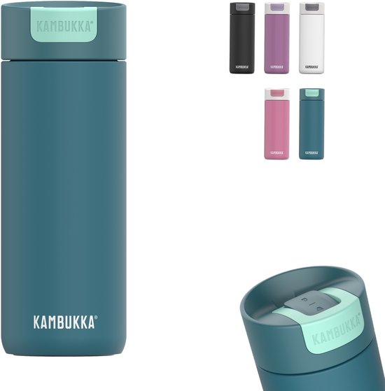 Tasse isotherme Kambukka Olympus 500 ml - Tasse à café à Go - facile à nettoyer - Tasse à café étanche en acier inoxydable - Tasse à thé - Tasse de voyage - Blue paon