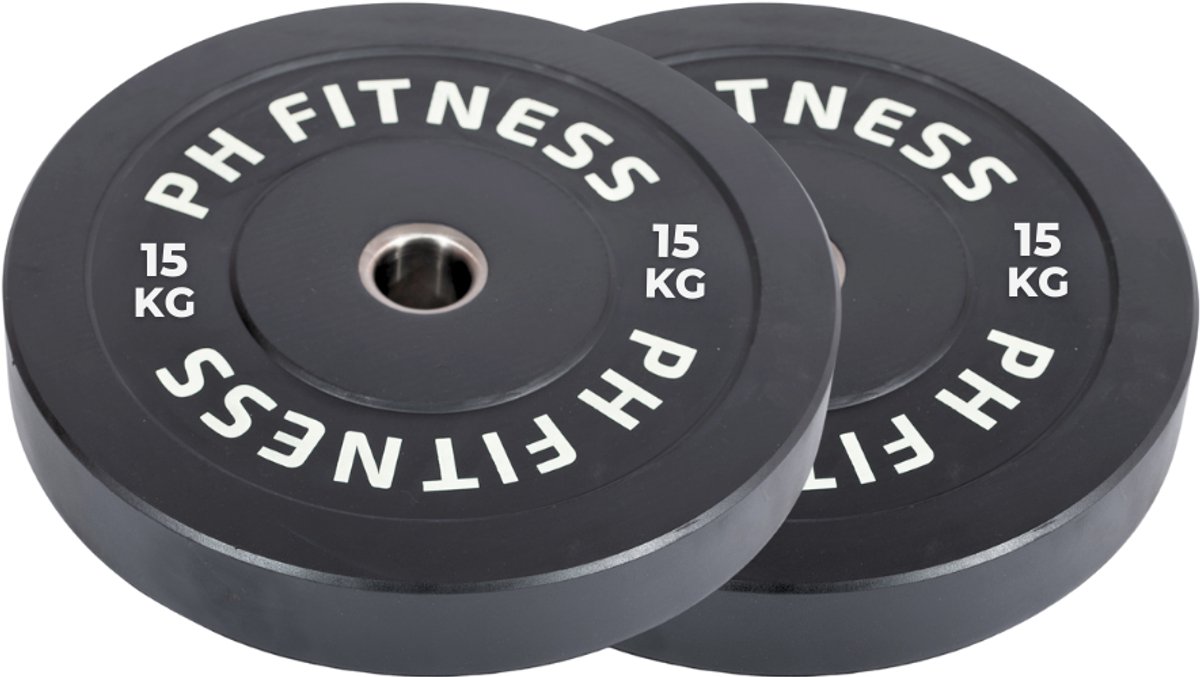PH Fitness Bumper Plates 15KG Set - Olympische Halterschijven van Rubber - 50 mm - 2 STUKS