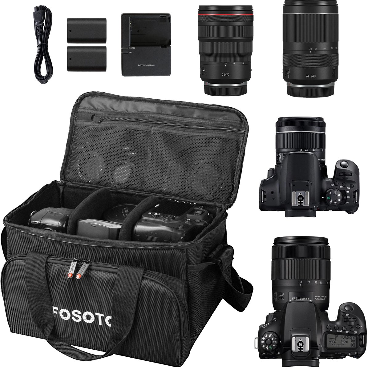 Fosoto 10L schoudertas cameratas fototas voor Canon Nikon Olympus Fuji Pentax Sony foto camera video thumbnail 6