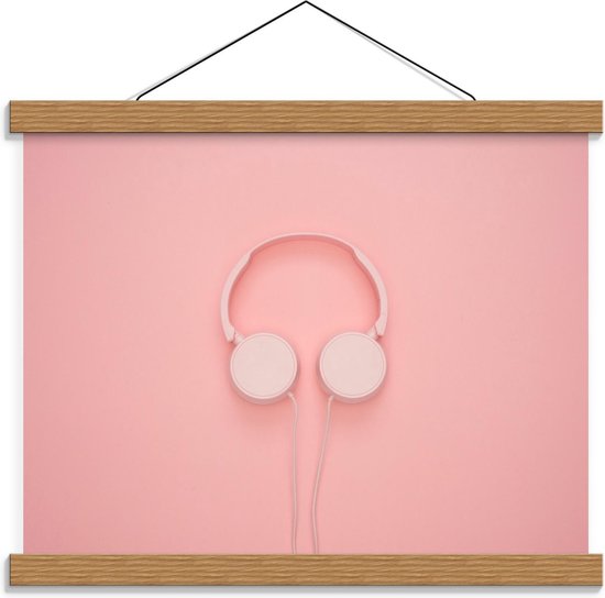Schoolplaat – Roze Koptelefoon op Roze Achtergrond - 40x30cm Foto op Textielposter (Wanddecoratie op Schoolplaat)