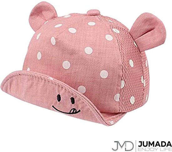 Jumada's Baby Petje met Oortjes - Kinderen Zonnehoed Met Oren - Polka Dot Baby Hat - Katoen - Roze