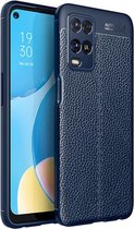 Oppo A54 hoesje - MobyDefend TPU Gelcase - Lederlook - Navy blauw - GSM Hoesje - Telefoonhoesje Geschikt Voor Oppo A54