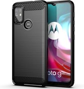 Motorola Moto G30 / G20 / G10 hoesje - MobyDefend TPU Gelcase - Geborsteld Metaal + Carbonlook - Zwart - GSM Hoesje - Telefoonhoesje Geschikt Voor: Motorola Moto G30 / Moto G20 / M