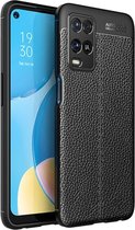 Oppo A54 hoesje - MobyDefend TPU Gelcase - Lederlook - Zwart - GSM Hoesje - Telefoonhoesje Geschikt Voor: Oppo A54