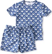 Little Label Pyjama Jongens - Maat 110-116 - Shortama - Walvisprint Blauw - Zachte BIO Katoen
