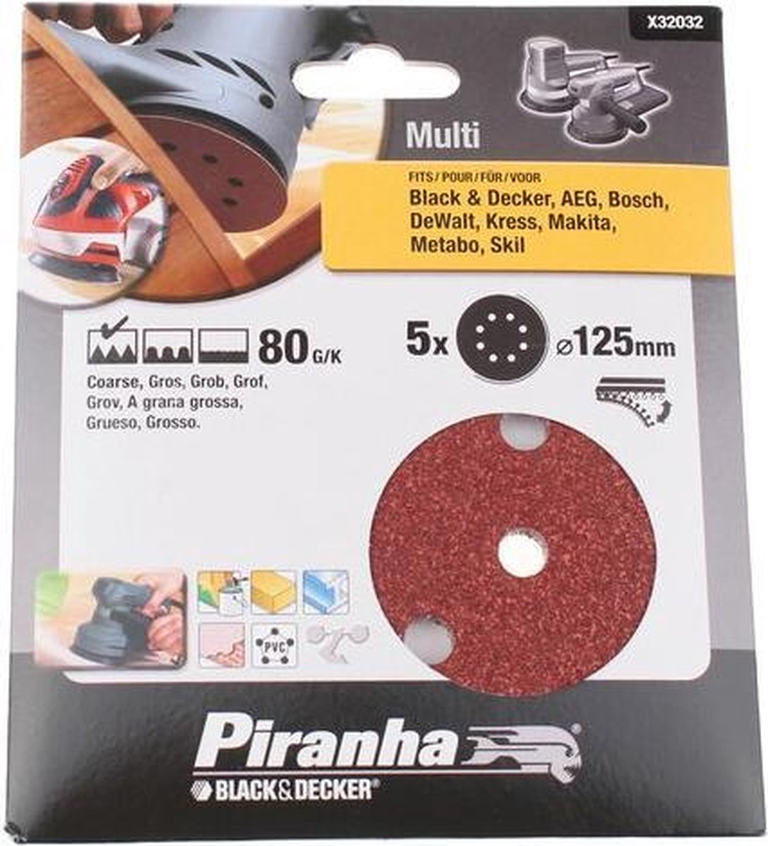 Piranha Schuurschijf excentrische schuurmachine 125mm, 80K 5 stuks X32032
